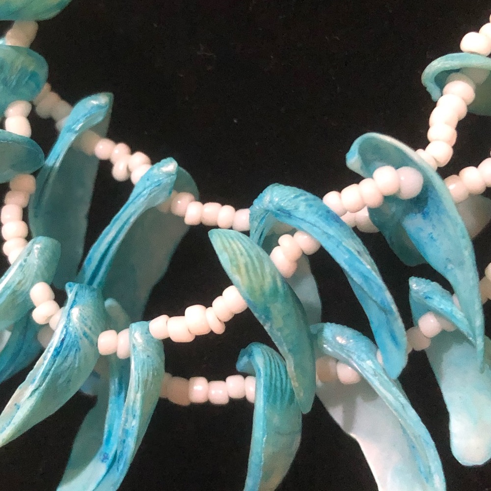 3 Strand Turquoise & White Beaded SeaShell Necklace Ocean Beach Summer 2… - Picture 3 of 5
